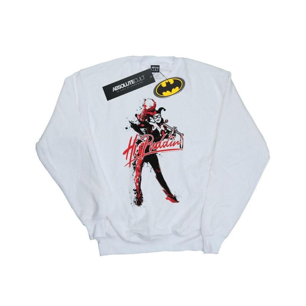 DC Comics Mens Harley Quinn Hi Puddin Sweatshirt / White